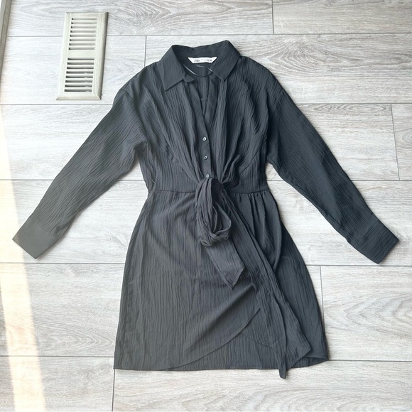 Zara  Faux Wrap Mini Shirt Dress - Picture 3 of 16